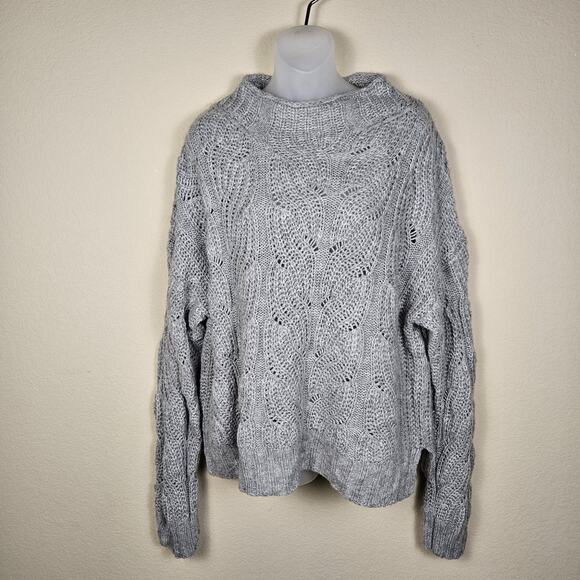 J.Crew Alpaca Blend Womens Pointelle Cable Knit Sweater AF007 Cottage Gray XL - Picture 3 of 16